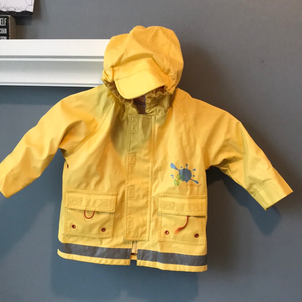 Kushies yellow toddler raincoat with orange accent